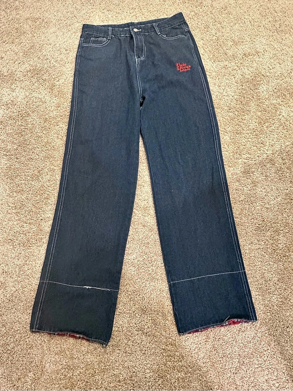 Kids Blue Plaid Cuff Jeans